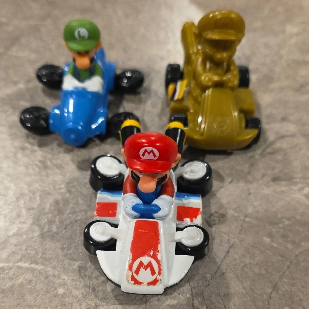 (J64) Nintendo Mario Kart Racing Trio - Red, Blue, Gold (3 Car Bundle Set)